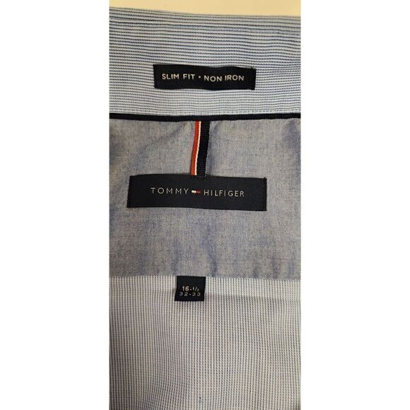 TOMMY HILFIGER SLIM-FIT NON-IRON BUTTON-DOWN SHIRT SIZE 16.5(32-33) COLOR BLUE - Picture 4 of 5